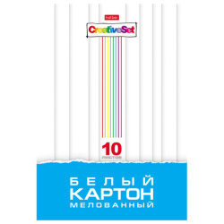 Картон белый А4 МЕЛОВАННЫЙ, 10 листов, в папке, HATBER, 200х280мм, Creative Set, 0949, 10Кб4_05806