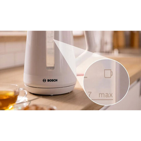 Чайник BOSCH TWK1M121, 1,7 л, 2400 Вт, закрытый нагревательный элемент, пластик, белый
