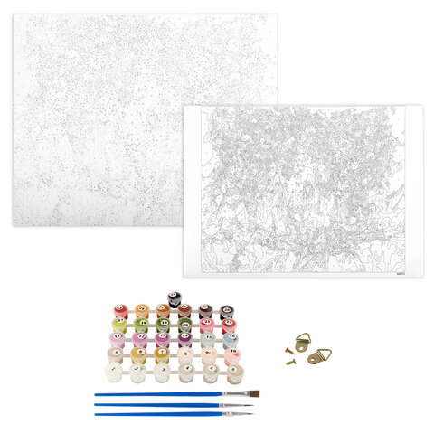 Картина по номерам 40х50 см ОСТРОВ СОКРОВИЩ "Натюрморт с сиренью и черешней" на подрамнике, акрил, кисти, 662912