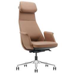 Кресло HAWASAN PREMIUM "STELLAR EX-840", синхромеханизм, алюминий, экокожа, коричневое, 533242