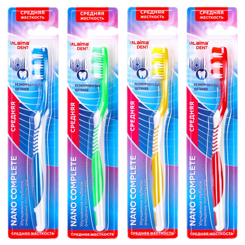 Зубная щетка средней жесткости, LAIMA DENT "Nano Complete", 609316