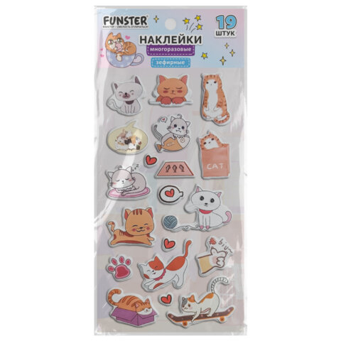 Наклейки зефирные "Котики", 18х9,5 см, ассорти 6 видов, FUNSTER (ФАНСТЕР), 666092