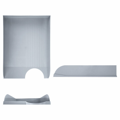 Лоток горизонтальный для бумаг BRAUBERG "Standard", 350х253х65 мм, серый, 238347