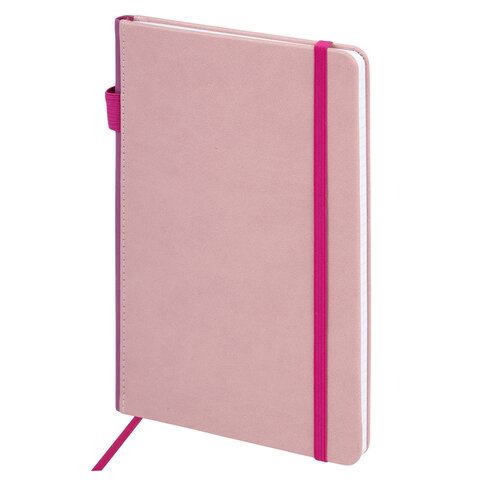 Блокнот А5 135x212 мм BRAUBERG "Edge", под кожу, резинка, держатель, 80 л., клетка, розовый, 117148