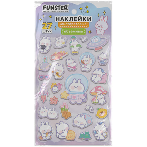 Наклейки объемные "Яркий микс", 19х13,5 см, ассорти 12 видов, FUNSTER (ФАНСТЕР), 666087