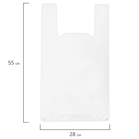 Пакет "майка" КОМПЛЕКТ 100 штук, 28+15х55, ПНД белый, 15 мкм, LAIMA, 700787