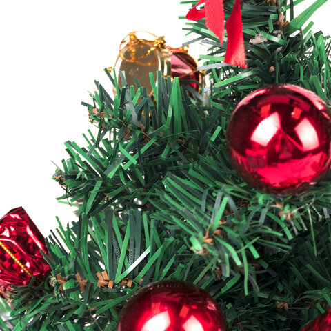 Ель искусственная новогодняя декоративная ЗОЛОТАЯ СКАЗКА 30 см, ПВХ, красные украшения, 591320