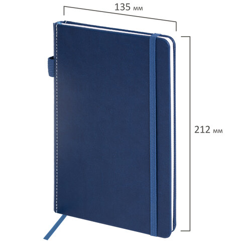 Блокнот А5 135x212 мм BRAUBERG "Edge", под кожу, резинка, держатель, 80 л., клетка, синий, 117149