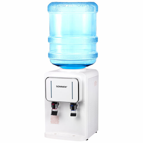 Кулер для воды SONNEN TSE-02W, настольный, НАГРЕВ/ОХЛАЖДЕНИЕ ЭЛЕКТРОННОЕ, 2 крана, белый, 456173