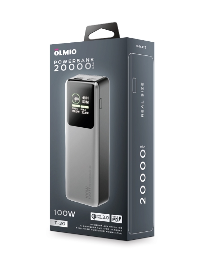 Внешний АКБ T-20, 20000mAh, titanium, OLMIO