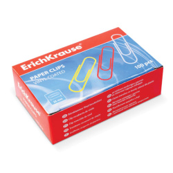 Скрепки металлические ERICH KRAUSE "Classic", 28 мм, цветные, 100 шт., в картонной коробке, 24871