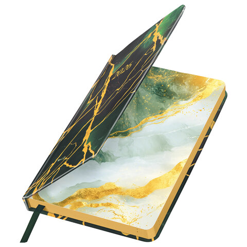 Ежедневник датированный 2026 А5 138x213 мм, BRAUBERG "Vista", под кожу, твердый, "Green marble", 117456