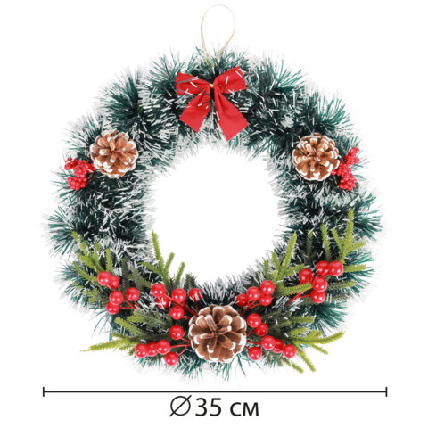 Венок новогодний, диаметр 35 см "Пушистый", с декором, ПЭТ, ЗОЛОТАЯ СКАЗКА, 592520