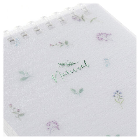 Блокнот МАЛЫЙ ФОРМАТ А6 80л, мягкий гребень, пластик, фольга, клетка, HATBER, NATURAL FLOWERS,090108, 80Б6A1мс_33479