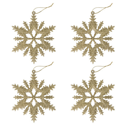 Украшение ёлочное "Снежинки" 4 шт., 13 см, пластик, золотистые, ЗОЛОТАЯ СКАЗКА, 591132