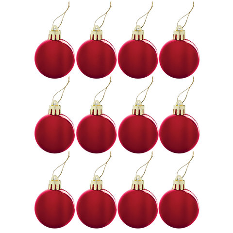 Шары ёлочные 12 шт., 4 см, "Solid Color", пластик, КРАСНЫЕ, глянец, ЗОЛОТАЯ СКАЗКА, 591123