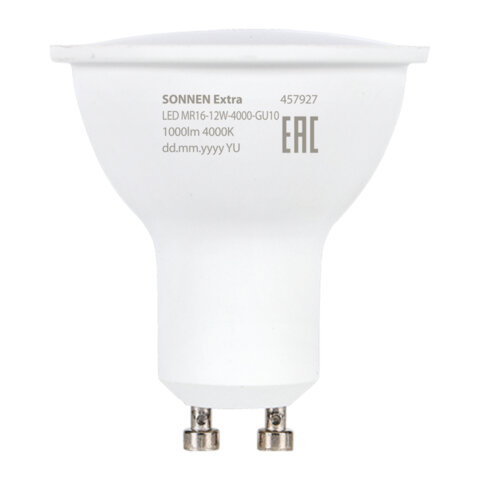 Лампа светодиодная SONNEN EXTRA, 12 (110) Вт, GU10, софит, нейтральный белый, 30000 ч, LED MR16-GU10-12W-4000, 457927