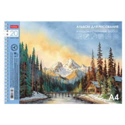 Альбом для рисования А4 20 л., гребень, подложка, бумага 220 г/м, HATBER, "Горный уголок", 090263, 20А4лтAгр_33410