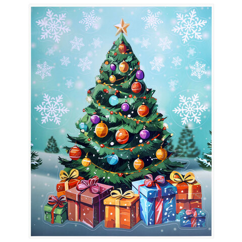 Наклейка для окон двусторонняя, 30х38 см, "Новогодняя ель", глиттер, серебро, ЗОЛОТАЯ СКАЗКА, 592577