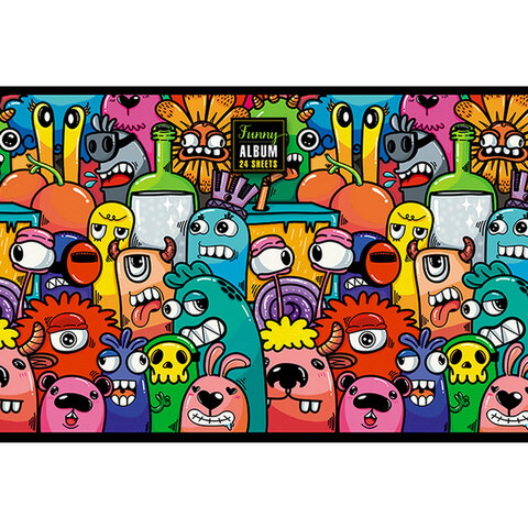 Альбом для рисования А4 24 л., скоба, TWIN-лак, ПЗБМ, 205х295 мм, "Куча Монстров" (микс в спайке), 44055