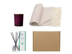 Подарочный набор для дома с пледом, свечой и диффузором, Цвет бордовый, бежевый