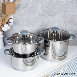 Кастрюля набор 6 предметов 2.4л,3.2л,6.8л Элиос / LB-S-1106E-6 /уп 1/ индукция/ ручки с силиконом/ Гофрокороб/ KISIGA