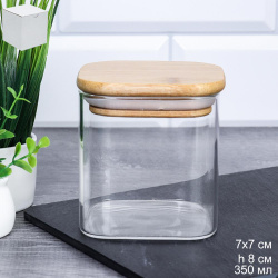 Банка квадратная бамбуковая крышка 350 мл диаметр 80/80 мм / LCSC2129 /уп 100/*