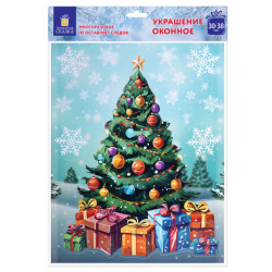 Наклейка для окон двусторонняя, 30х38 см, "Новогодняя ель", глиттер, серебро, ЗОЛОТАЯ СКАЗКА, 592577