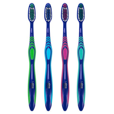 Зубная щетка средней жесткости, с чисткой языка, гибкая, КОМПЛЕКТ 4 шт., LAIMA DENT, 609323