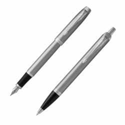 Набор PARKER "IM Stainless Steel CT": шариковая ручка синяя и перьевая ручка синяя, 2183058