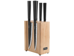 Набор из 5 кухонных ножей на магнитном блоке «HORT», Цвет бежевый, стальной, черный