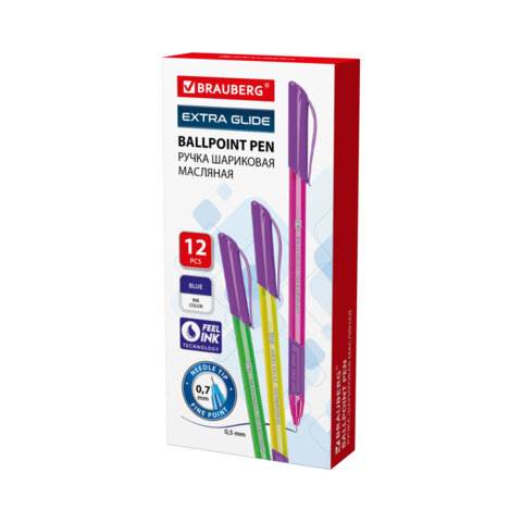 Ручка шариковая масляная с грипом BRAUBERG "Extra Glide GT Color", СИНЯЯ, трехгранная, игольчатый наконечник 0,7 мм, линия 0,5 мм, 144264