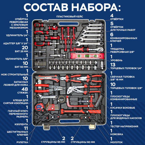 Набор инструментов универсальный, 159 предметов, пластиковый кейс, RABBITEX, 671340