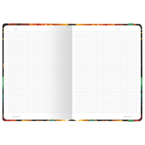 Блокнот с резинкой в клетку 96 л., А5 145х203 мм, твердая обложка с фольгой, BRAUBERG, "Bloom", 115537