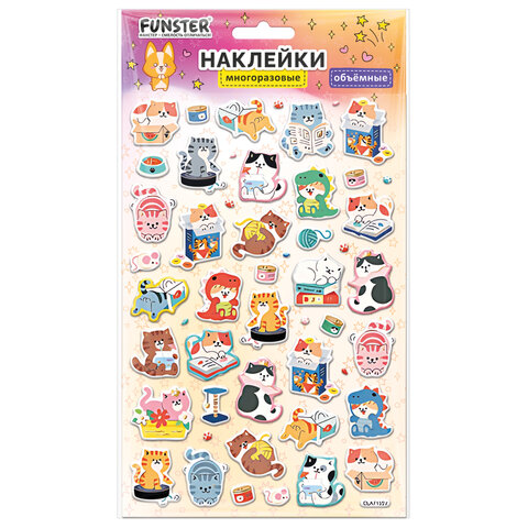 Наклейки объемные MAXI 21х14 см, ассорти 12 видов, FUNSTER (ФАНСТЕР), 666678