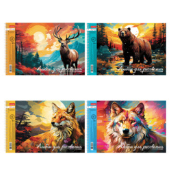 Альбом для рисования А4 40 л., спираль, обложка картон+тиснение, HTB, 198х300 мм, "Дикий мир России" (4 вида), 085173, 40А4тВсп
