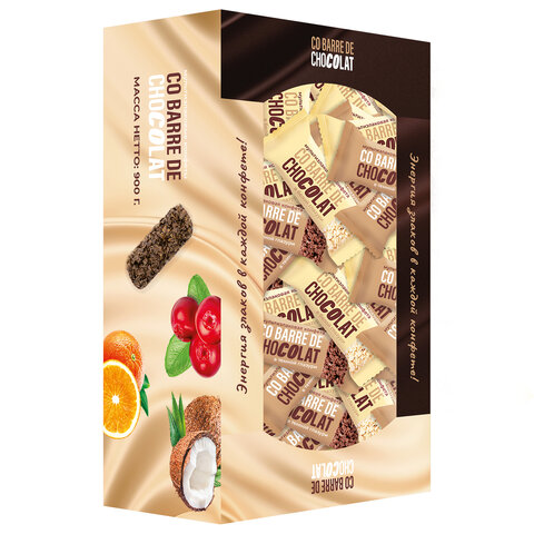 Конфеты мультизлаковые CO BARRE DE CHOCOLAT, ассорти в белой и темной глазури, 900 г
