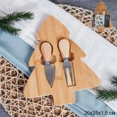 Доска-поднос Елка Новогодняя 20x25x1,5 см / KF-S12 /уп 48/ нож и вилка