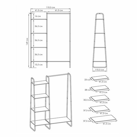 Вешалка-стеллаж "Скандинавия-1", 1470х1100х385 мм, 5 полок, металл/ЛДСП, белая/дуб, ГСС1 Б