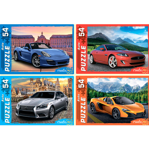 Пазлы картонные 54 элемента, КОМПЛЕКТ 32 шт., поле 17,5 х 13 см, РК