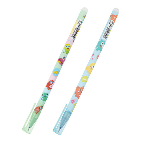 Ручка стираемая гелевая с принтом ЮНЛАНДИЯ "МОНСТРИКИ", СИНЯЯ, корпус ассорти, игольчатый наконечник 0,5 мм, линия 0,35 мм, 144411