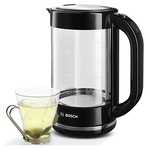 Чайник BOSCH TWK70B03, 1,7 л, 2400 Вт, закрытый нагревательный элемент, стекло, черный