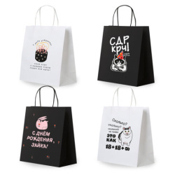 Пакет подарочный (1 штука) 26х13х32 см (L) "Funny Mix", ассорти, крафт, ЗОЛОТАЯ СКАЗКА, 700820