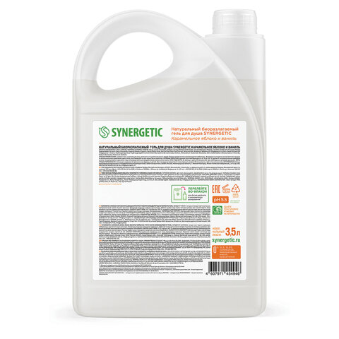Гель для душа 3,5 л SYNERGETIC "Карамельное яблоко и ваниль", натуральный, биоразлагаемый, 400351