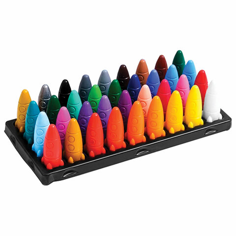 Восковые мелки фигурные BRAUBERG KIDS "РАКЕТА", НАБОР 36 цветов + НАКЛЕЙКИ В ПОДАРОК!, 273084