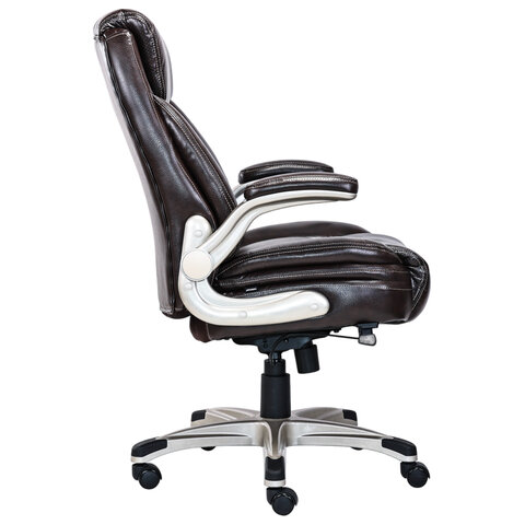 Кресло HAWASAN "Cruise EX-565", откидные подлокотники, рециклированная кожа, коричневое, 532973