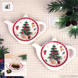 Подставка под чайный пакетик 2 штуки / HD-2501 /уп 48/ Новогодняя