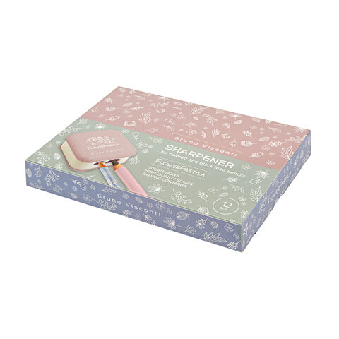 Точилка BRUNO VISCONTI "FLOWER PASTILA", с контейнером, 2 отверстия, пластиковая, ассорти, 35-0072