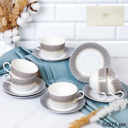 Чайный набор 12 предметов 270 мл тонкостенный / LY-1348D /уп 8/ Сеточка