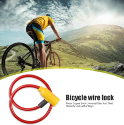 Замок велосипедный (универсальный), стальной трос (80х1см) +2 ключа Красный